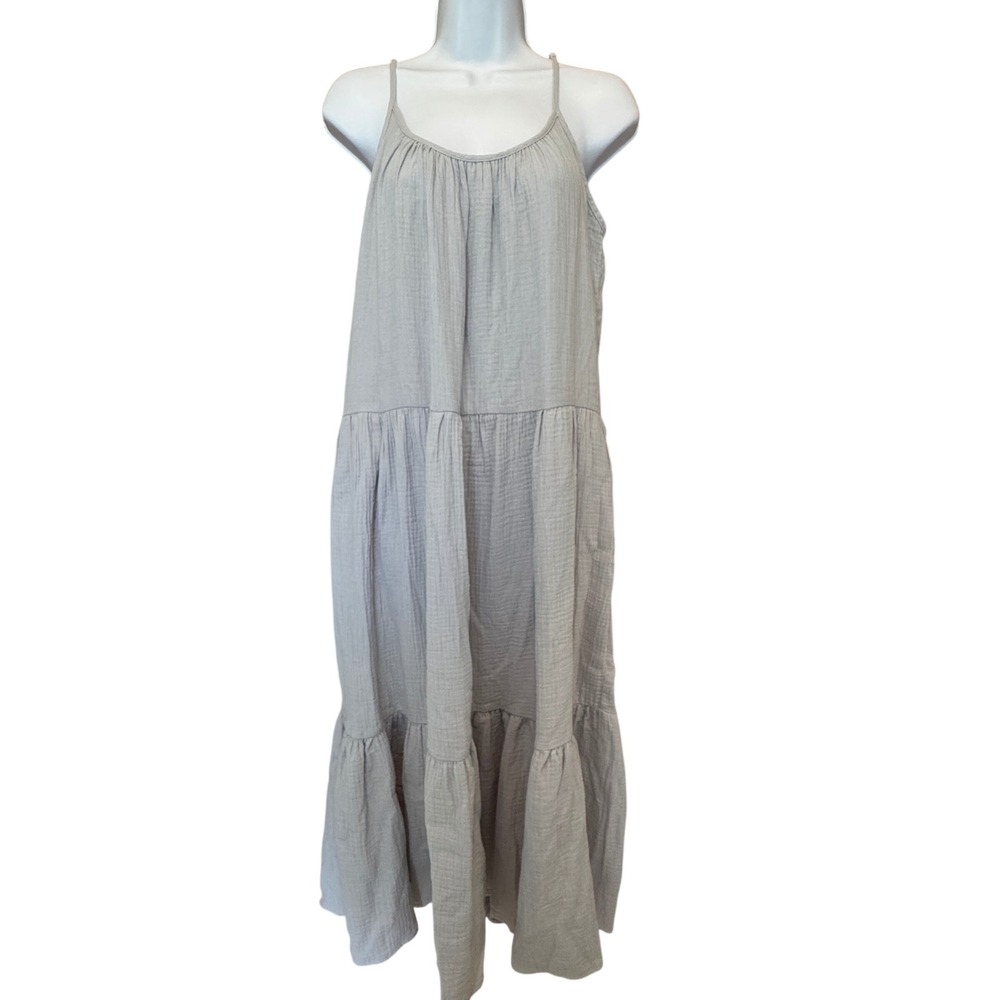 NWT Magaschoni Gauze Dress Medium Dawn Blue Organic Cotton Tiered